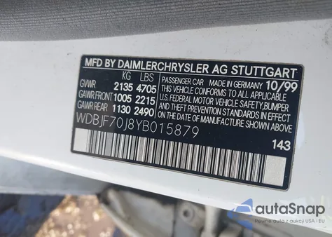 2000 Mercedes-Benz E 430 из США, поврежденный, VIN WDBJF70J8YB015879